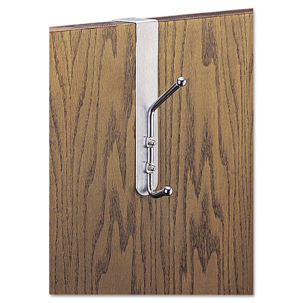 Safco Over-The-Door Double Coat Hook, Chrome-Plated Steel, Satin Alum Base 4166